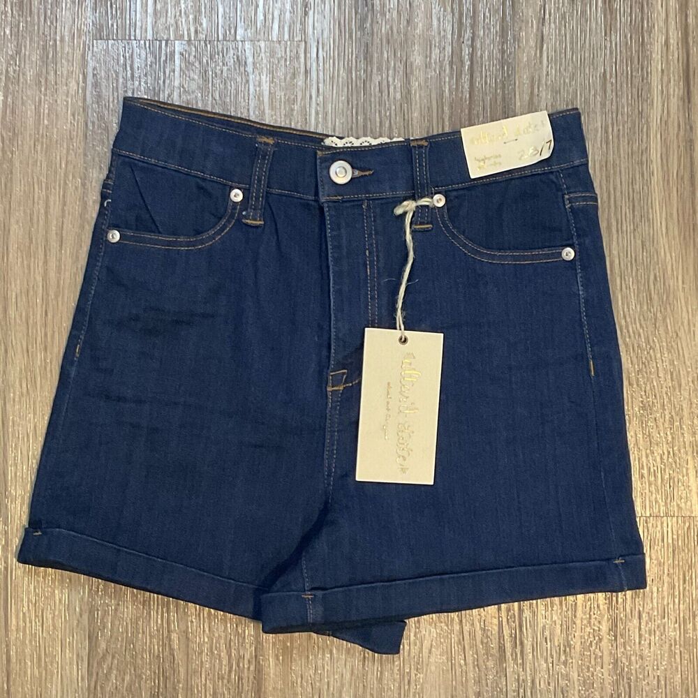New Altard‎ State Denim Jean Shorts High Rise Stretch Blue Size 28/7 NWT